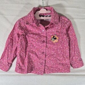 Vintage Disney Minnie Mouse Toddler Girl Button Up Shirt Pink Paisley 24M Y2K